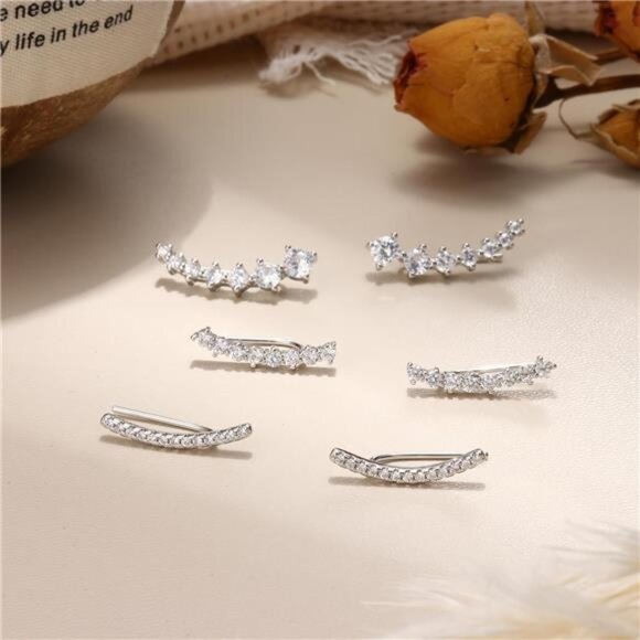 FINREZIO 6Pairs Ear Cuffs Climber Hoop Earring CZ Arrow Crawler Stud Earring - Picture 5 of 7